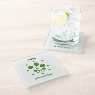 Minimalist Cute Happy St Patrick's Day Glass Coaster