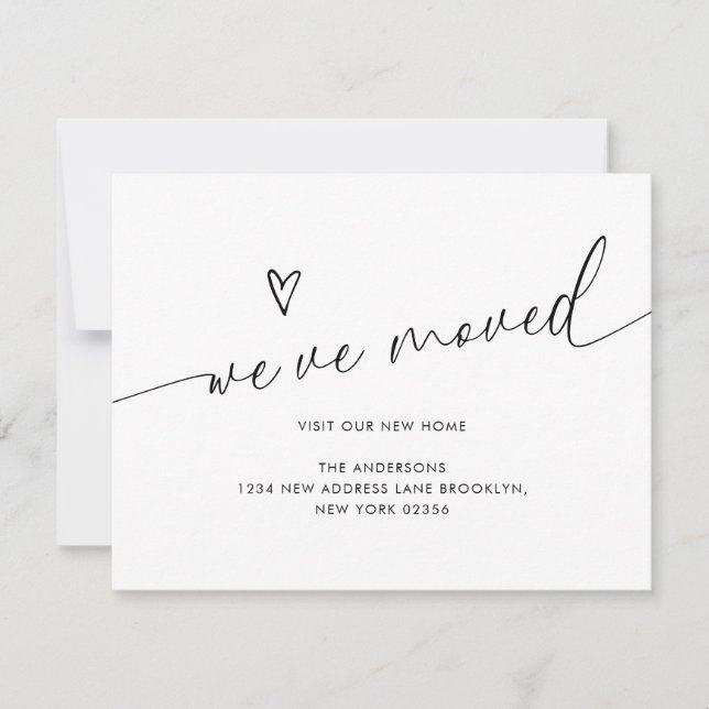 Minimalist Cute Heart Script We've Moved Moving Announcement (Front)