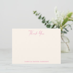 Minimalist Cute Hot Pink Cream Custom Bat Mitzvah Thank You Card