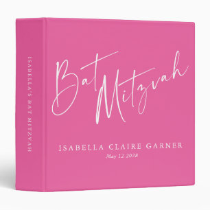 Minimalist Cute Hot Pink Custom Bat Mitzvah Binder
