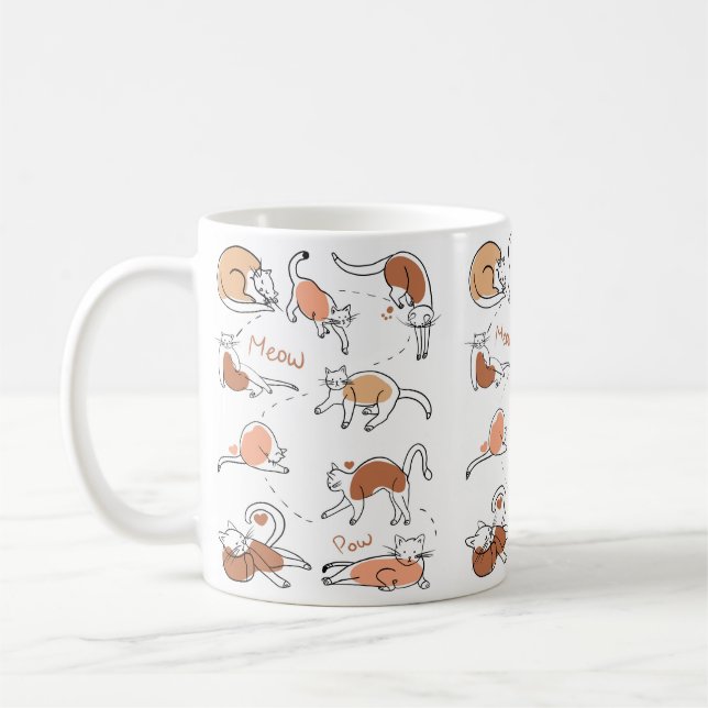 Minimalist Cute Playful Orange White Cat Pattern Coffee Mug (Left)