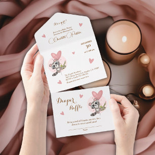 Minimalist Cute Raccoon Baby Shower  All In One Invitation