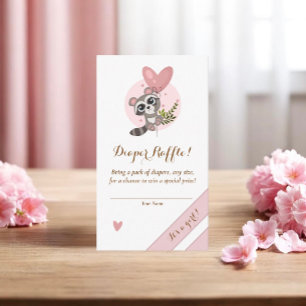 Minimalist Cute Raccoon Baby Shower Diaper Raffle Enclosure Card