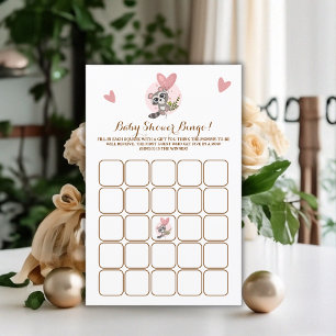Minimalist Cute Raccoon Baby Shower Game Bingo