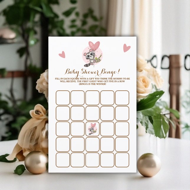 Minimalist Cute Raccoon Baby Shower Game Bingo (Minimalist Cute Raccoon Baby Shower Game Bingo)