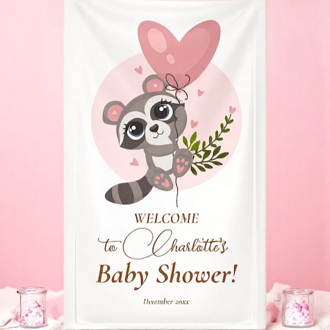 Minimalist Cute Raccoon Baby Shower Welcome Banner (Minimalist Cute Raccoon Baby Shower Welcome Banner)