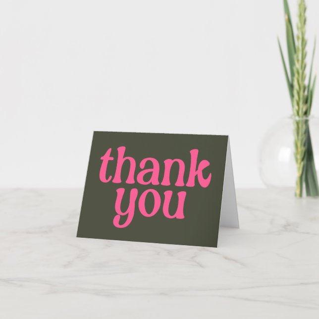 Minimalist Cute Retro Groovy Hot Pink Green  Thank You Card (Front)