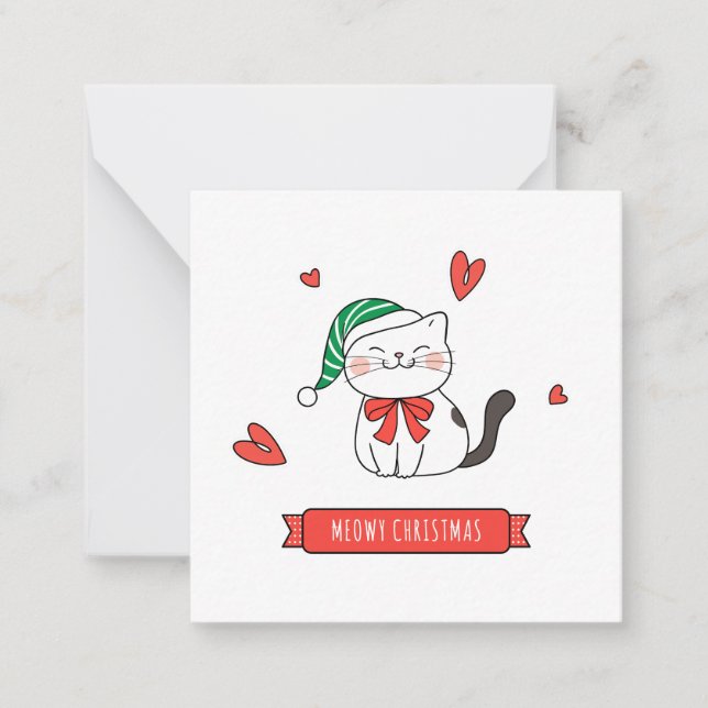 Minimalist Cute Santa Kitty Cat Meowy Christmas  Card (Front)