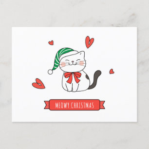 Minimalist Cute Santa Kitty Cat Meowy Christmas  Holiday Postcard