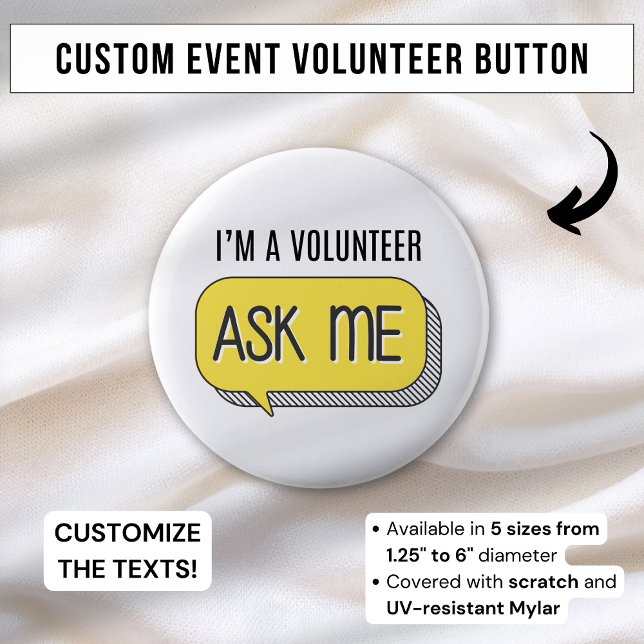 Minimalist Cute Volunteer Sign Ask Me Yellow 2 Inch Round Button (Creator Uploaded)