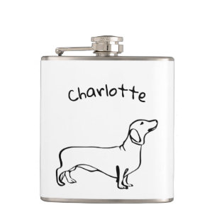 Minimalist Dachshund Art - Your Text, Your Style Hip Flask