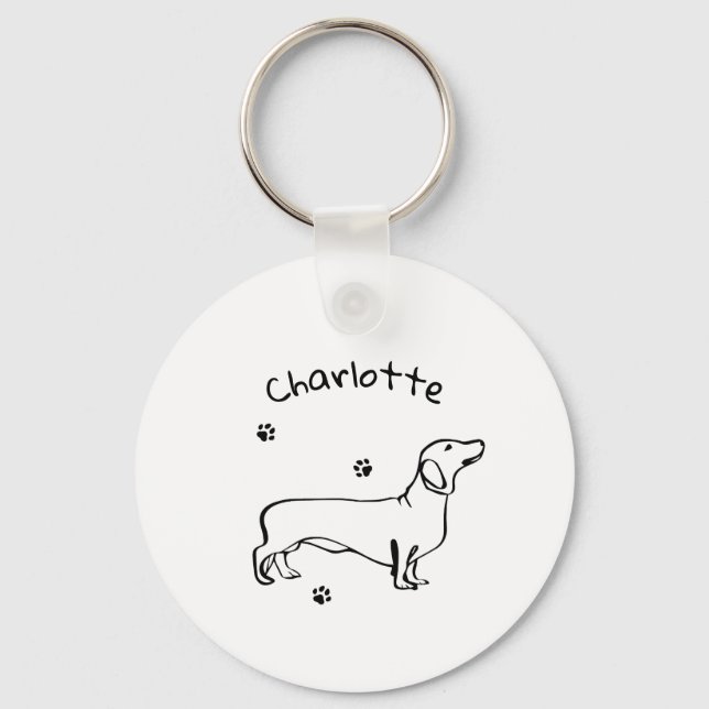 Minimalist Dachshund Art - Your Text, Your Style Keychain (Front)