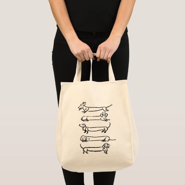 Minimalist Dachshund Dog Cotton Grocery Bag (Front (Product))