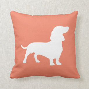 Minimalist Dachshund Silhouette Salmon and White Throw Pillow