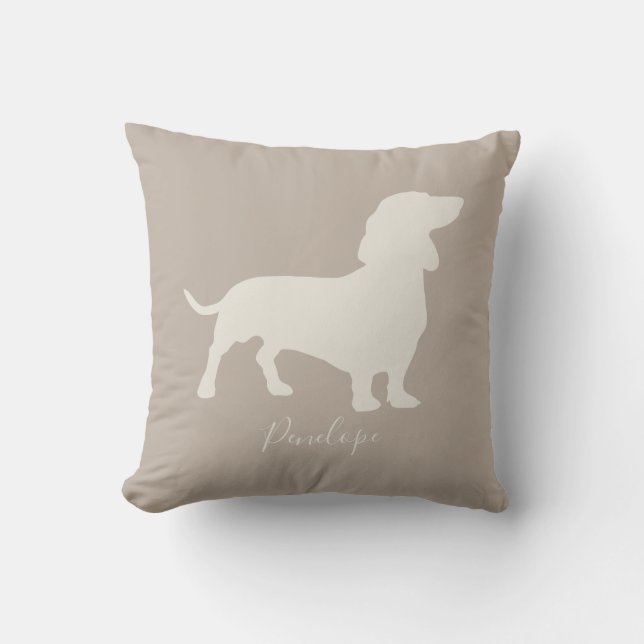 Minimalist Dachshund Silhouette with name Throw Pillow (Front)