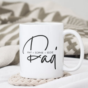 Minimalist Dad Script Typography With Family Names Coffee Mug