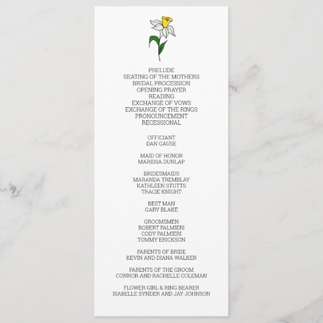 Minimalist Daffodil Wedding Program (Front)