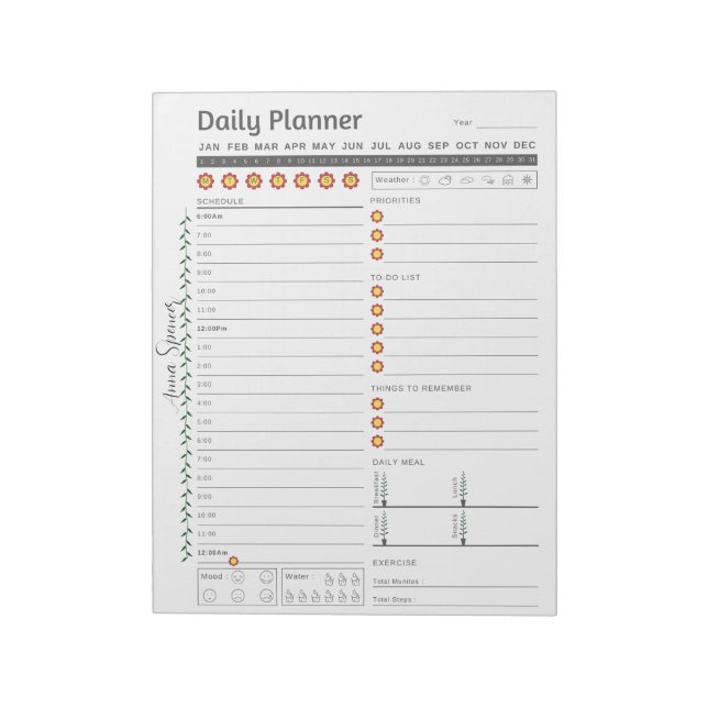 Minimalist Daily Planner - Customizable Name Notepad (Rotated)