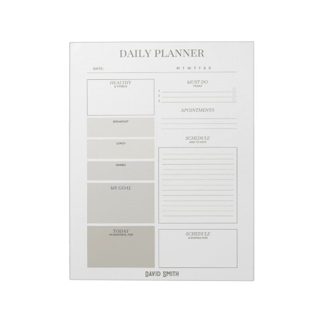 Minimalist Daily Planner - Customizable Name Notepad (Rotated)