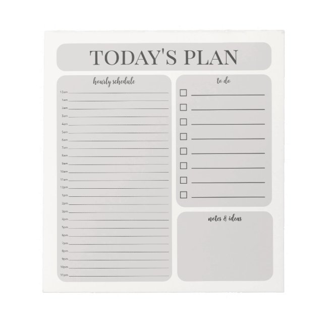 Minimalist Daily Planner Notepad | Hourly To Do (Front)