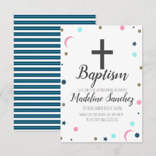 Minimalist Dainty Moon Stars Baptism Christening Invitation