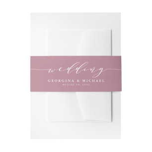 Minimalist Dainty Script Mauve Wedding Invitation Belly Band