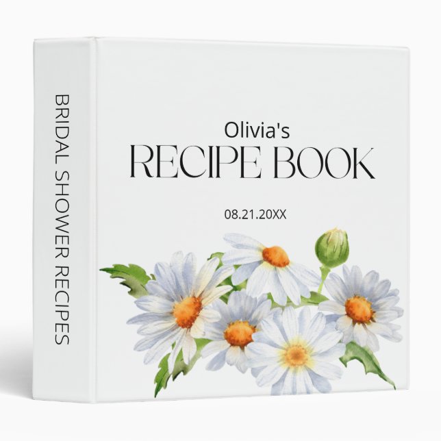 Minimalist Daisy Bridal Shower Recipe Book Binder (Front/Spine)