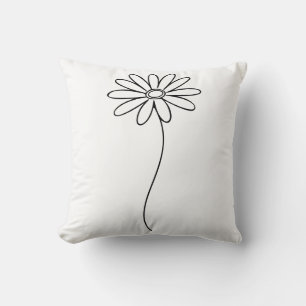 Minimalist Daisy Floral Line Art  Throw Pillow