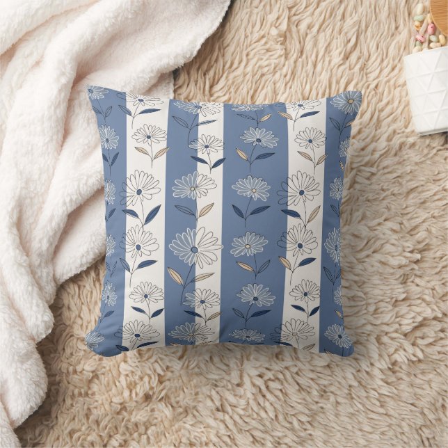 Minimalist Daisy Floral Pattern (1) Throw Pillow (Blanket)