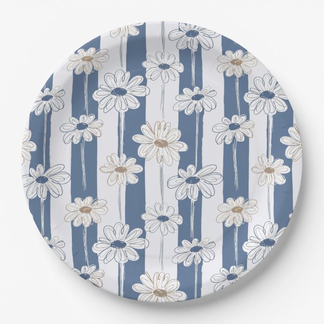 Minimalist Daisy Floral Pattern (3) Paper Plate (Front)
