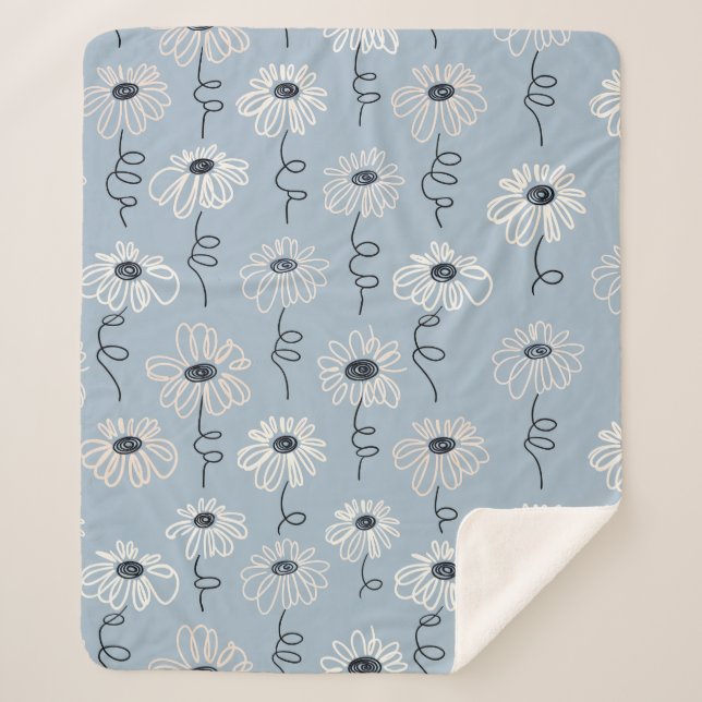 Minimalist Daisy Floral Pattern (7) Sherpa Blanket (Front)