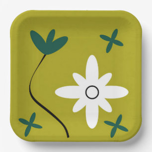 Minimalist Daisy Flower Abstract Botanical Art Paper Plate