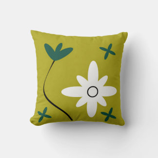 Minimalist Daisy Flower Abstract Botanical Art Throw Pillow