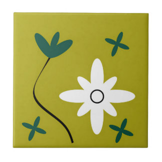 Minimalist Daisy Flower Abstract Botanical Art Tile