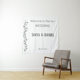 Minimalist Daisy Line Art rustic wedding Tapestry