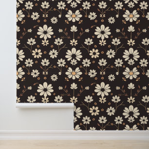 Minimalist Daisy Pattern on Dark Background Wallpaper