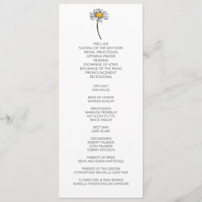 Minimalist Daisy Wedding Program (Front)