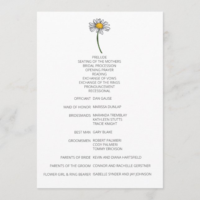 Minimalist Daisy Wedding Program (Front)