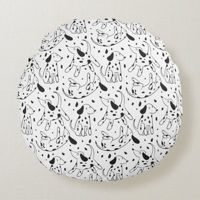 Minimalist Dalmatian Dog Pattern Round Pillow (Front)