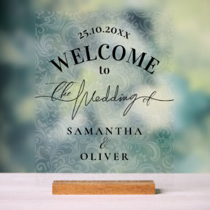 Minimalist Damask Elegant Welcome Sign