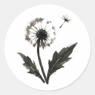 Minimalist Dandelion – Ink Brush Nature Design on  Classic Round Sticker