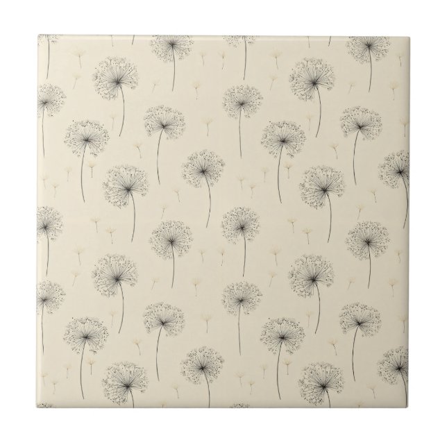 Minimalist Dandelion Seed Pattern Beige (1) Tile (Front)