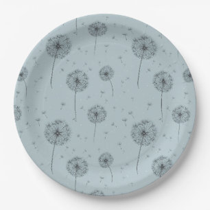 Minimalist Dandelion Seed Pattern Blue (1) Paper Plate