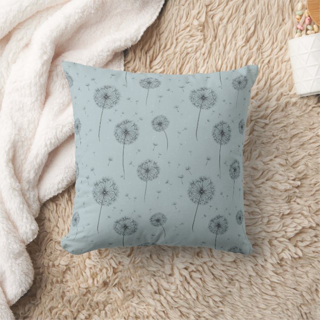 Minimalist Dandelion Seed Pattern Blue (1) Throw Pillow (Blanket)