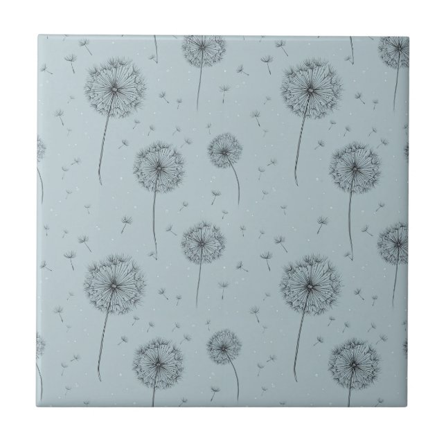 Minimalist Dandelion Seed Pattern Blue (1) Tile (Front)