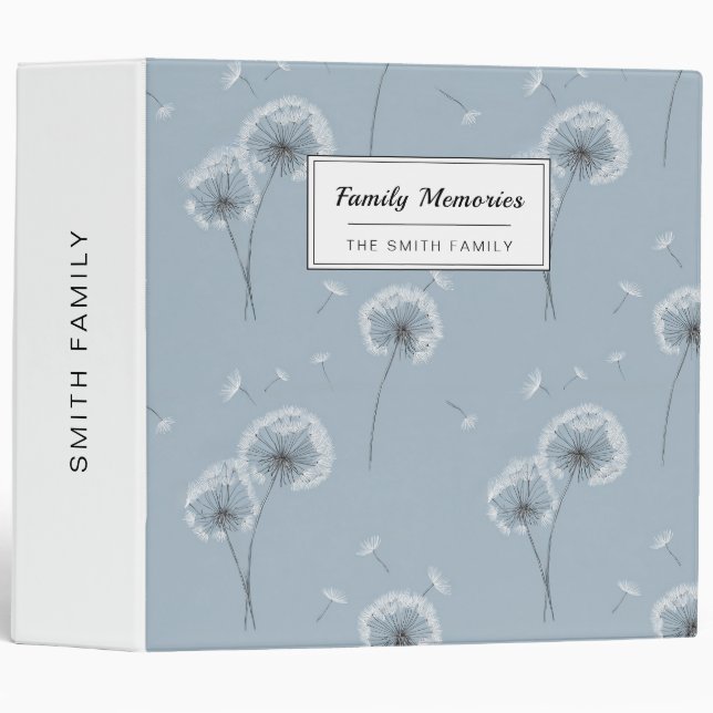 Minimalist Dandelion Seed Pattern Blue (3) Binder (Front/Spine)