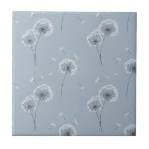 Minimalist Dandelion Seed Pattern Blue (3) Tile