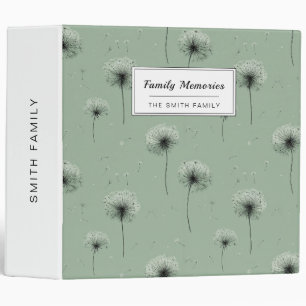 Minimalist Dandelion Seed Pattern Green Binder