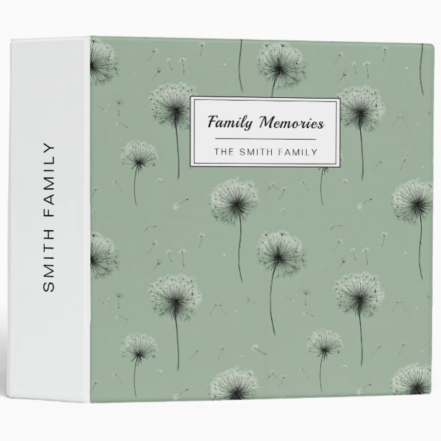 Minimalist Dandelion Seed Pattern Green Binder (Front/Spine)