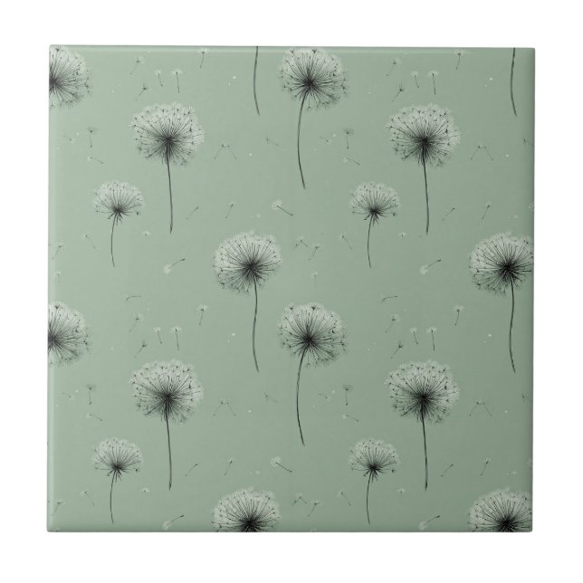 Minimalist Dandelion Seed Pattern Green Tile (Front)